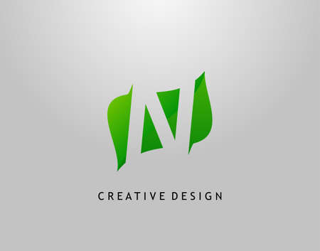 Green N Letter Logo. Modern Abstract of Initial N With Simple Leave Shape. Eco Nature Concept Design.のイラスト素材