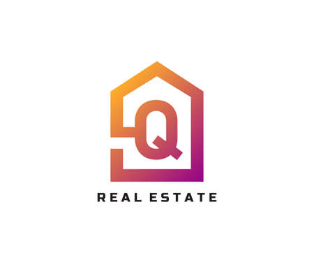 Q letter creative and unique logo Icon creative monogram with home sign for real estate company.のイラスト素材