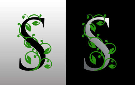 Elegant S Letter Icon with luxury green leaf logo design. Nature S Icon.のイラスト素材