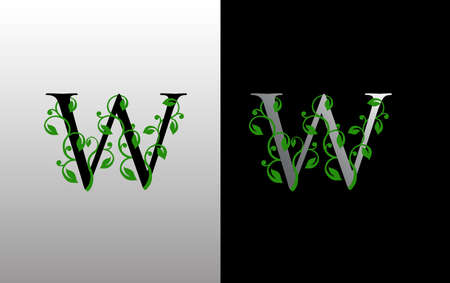 Elegant W Letter Icon with luxury green leaf logo design. Nature W Icon.のイラスト素材