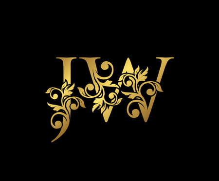 Golden JW, J and W Luxury Logo Icon, Vintage Gold  Initials Mark Design. Elegant luxury gold color on black backgroundのイラスト素材
