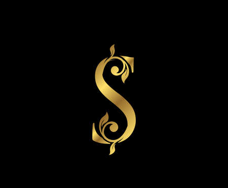 S Letter Floral Gold logo. Classy drawn emblem for book design, weeding card, brand name, business card, Restaurant, Boutique, Hotel.のイラスト素材