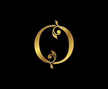 O Letter Floral Gold logo. Classy drawn emblem for book design, weeding card, brand name, business card, Restaurant, Boutique, Hotel.のイラスト素材