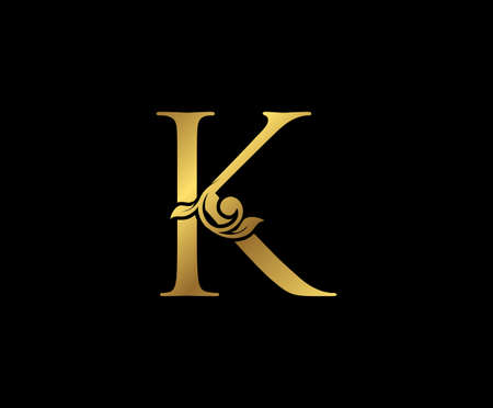 K Letter Floral Gold logo. Classy drawn emblem for book design, weeding card, brand name, business card, Restaurant, Boutique, Hotel.のイラスト素材