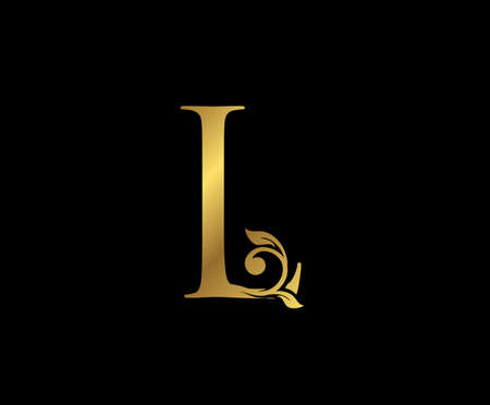 L Letter Floral Gold logo. Classy drawn emblem for book design, weeding card, brand name, business card, Restaurant, Boutique, Hotel.のイラスト素材