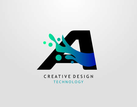 Letter A Water Splash Logo. Modern Techno Alphabet Splatter Icon, Template Design.のイラスト素材