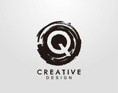 Letter Q Logo With Circle Grunge Splatter Element. Retro logo design template.のイラスト素材