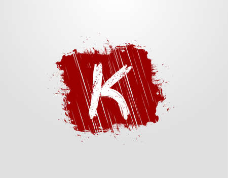 K Letter Logo in Red Square Grunge Element. Retro Rusty Square logo design template.のイラスト素材