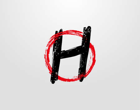 H Letter Logo With Red Circle Grunge Splatter Element. Retro H logo design template.のイラスト素材