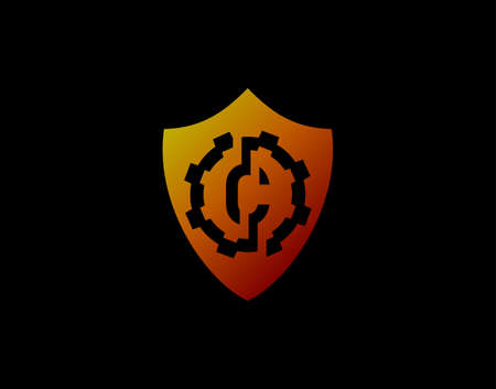 Abstract C Letter Logo With Gear Shape and Modern Shield Design. Security C Icon Design Template.のイラスト素材