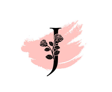 Beauty Rose logo vector logo design template, feminine J sign line petal beauty salon. Flower J Letter Icon.のイラスト素材