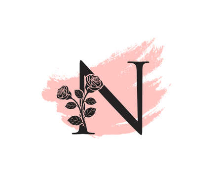 Beauty Rose logo vector logo design template, feminine N sign line petal beauty salon. Flower N Letter Icon.のイラスト素材