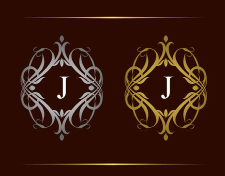Royal Badge J Letter Logo. Luxury vintage emblem with beautiful classy floral ornament. Vintage Frame design Vector illustration.のイラスト素材