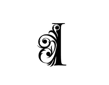 Calligrapic letter I. Graceful royal style. Luxury alphabet arts logo. Vintage drawn emblem for book design, brand name, stamp, Restaurant, Boutique, Hotel.のイラスト素材