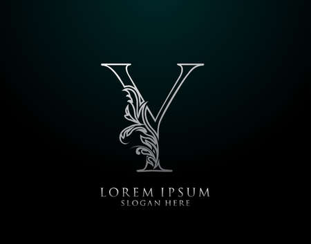 Classic Y Letter Icon. Luxury Silver calligraphic alphabet arts logo. Vintage drawn emblem for book design, brand name, stamp, Restaurant, Boutique, Hotel.のイラスト素材