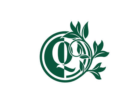 Luxury Circle Q Letter Floral Logo. Nature Q Swirl Logo Icon.のイラスト素材