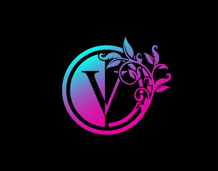 Circle V Letter Floral Logo. Luxury V Swirl Logo Icon perfect for salon, yoga, restaurant, boutique and letter stamp.のイラスト素材