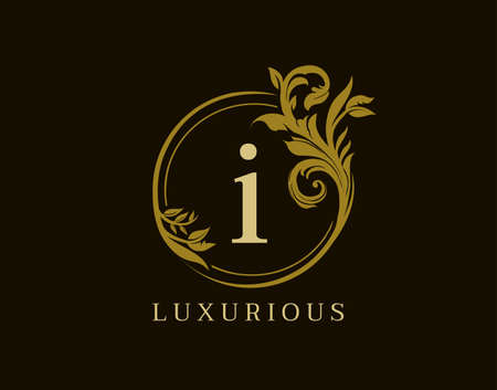 Luxury I Letter Floral Design. Circle Royal I Vintage Logo Icon.のイラスト素材