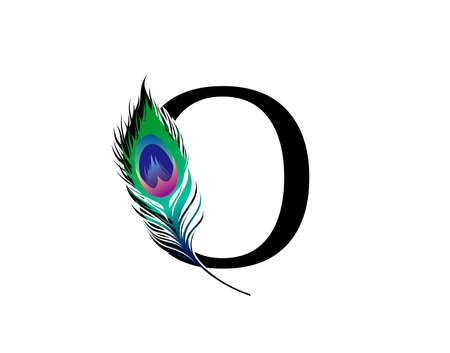 O Letter Decorated With Exotic Peacock Feather.のイラスト素材