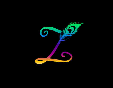 Unique Z Letter Decorated With Exotic Peacock Feather.のイラスト素材