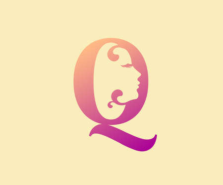 Beauty Letter Q Logo Icon. Beautiful woman's face shape on Letter.  Abstract design concept for beauty salon, massage, magazine, cosmetic and spa.のイラスト素材