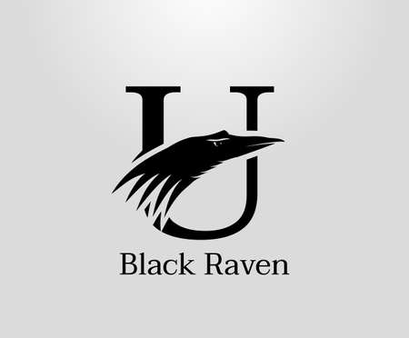 Letter U Crow logo designs, Black Raven in Initial U vector illustration designのイラスト素材