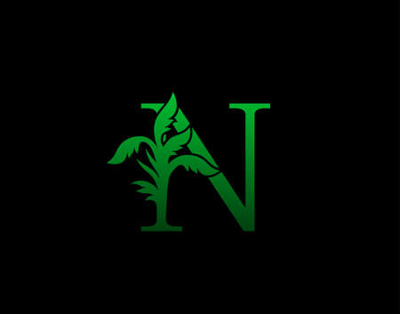 Letter N logo Nature concept, Abstract green tree and leaf symbol, initials N icon natural design Stock Vectorのイラスト素材