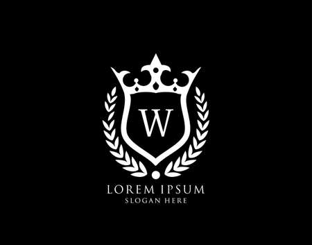 Luxury Monogram W Letter Logo. Vintage King Crown badge design for Royalty, Letter Stamp, Boutique,  Hotel, Heraldic, Jewelry, Wedding.のイラスト素材