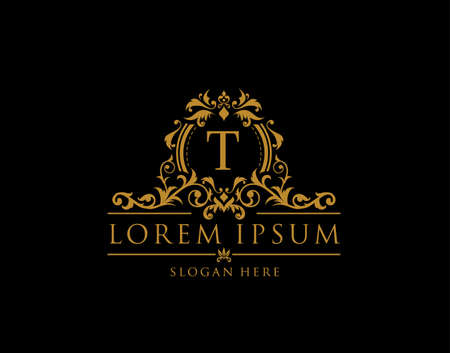Royal Boutique Badge With T Letter Logo.Classy Elegant Badge design for Boutique, Royalty, Letter Stamp,  Hotel, Heraldic, Jewelry, Wedding.のイラスト素材