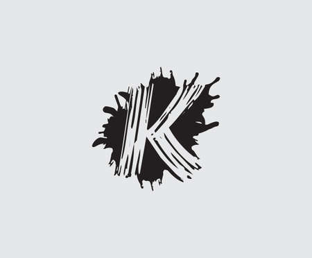 Abstract ink splash K letter logo, flat splatter design.のイラスト素材