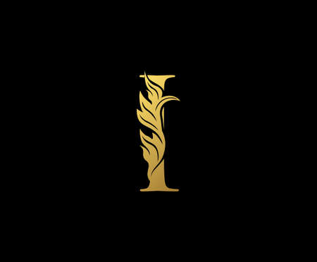 Golden I Luxury Logo Icon, Classic Letter Logo Design Vector.のイラスト素材