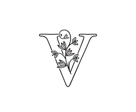 Floral Letter V Vintage Vector Design.のイラスト素材