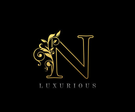 Golden N Luxury Logo Icon, Classy Letter Logo Design.のイラスト素材