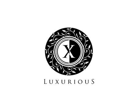 Luxury X Letter Circle Floral Logo Perfect for boutique, restaurant, hotel and resort icon.のイラスト素材