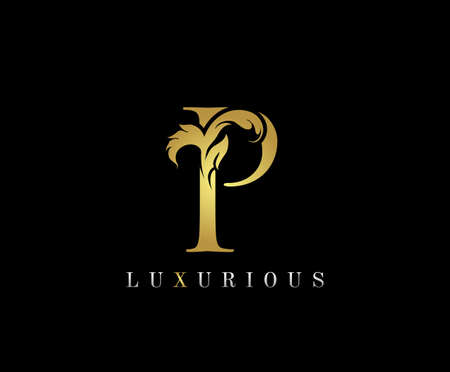 Gold P Luxury Logo Icon, Classic P Letter Vector Design.のイラスト素材
