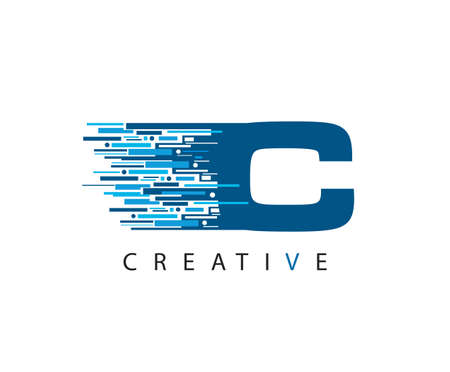 Letter C Digital Network , Technology and digital abstract line C network circuit vector logo. .のイラスト素材