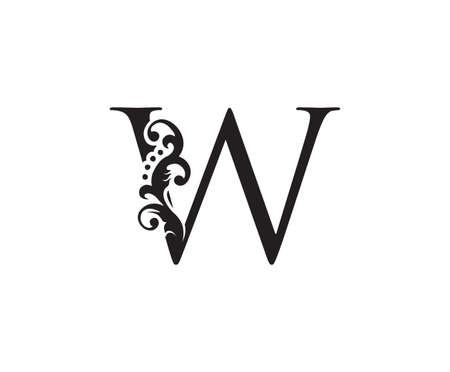 Vintage W Letter Swirl Logo. Black W With Classy Leaves Shape design perfect for fashion, Jewelry, Beauty Salon, Cosmetics, Spa, Hotel and Restaurant Logo.のイラスト素材