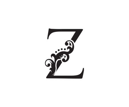 Vintage Z Letter Swirl Logo. Black Z With Classy Leaves Shape design perfect for fashion, Jewelry, Beauty Salon, Cosmetics, Spa, Hotel and Restaurant Logo.のイラスト素材