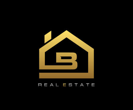 Golden B House Logo Design, Real Estate Icon.のイラスト素材