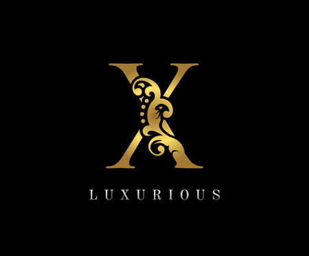 Golden X Luxury Logo Icon, Vintage Gold X Letter Logo Design.のイラスト素材