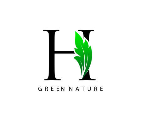 Nature H Letter Green Leaf Logo Design.のイラスト素材