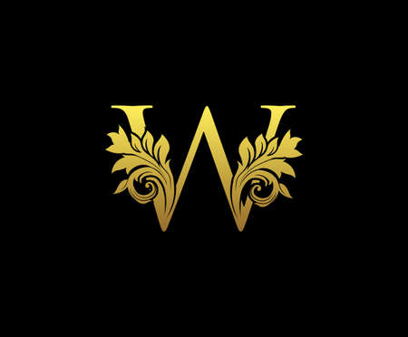 Golden Letter W Logo Icon . Initial Letter W Design Vector Luxury Gold Color. Print monogram initials stamp sign symbol.のイラスト素材