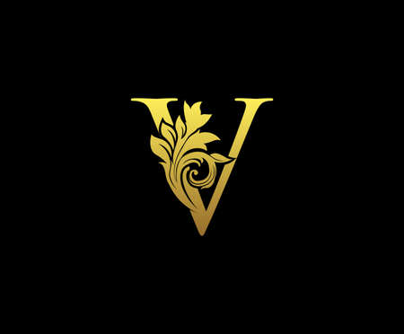 Golden Letter V Logo Icon . Initial Letter V Design Vector Luxury Gold Color. Print monogram initials stamp sign symbol.のイラスト素材