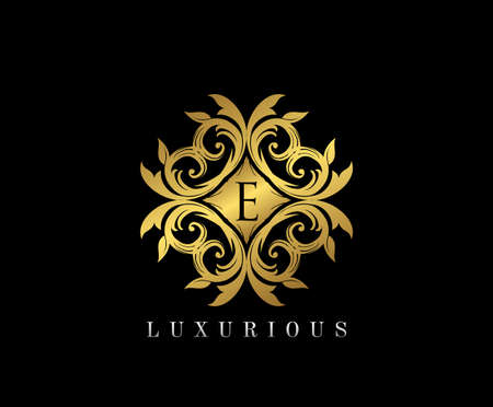 Golden elegant monogram with letter e. Template design for monogram, label, logo, emblem. Vector illustration.のイラスト素材