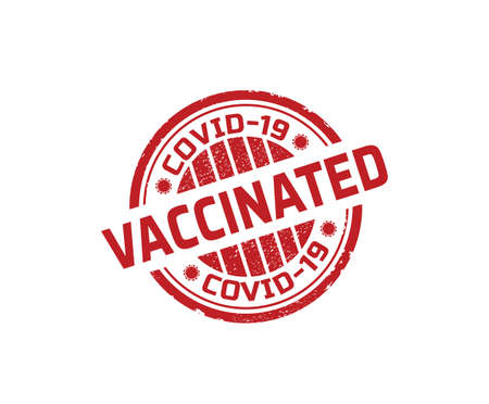 Vaccinated covid-19 red stamp, covid vaccination rubber stamp design.のイラスト素材