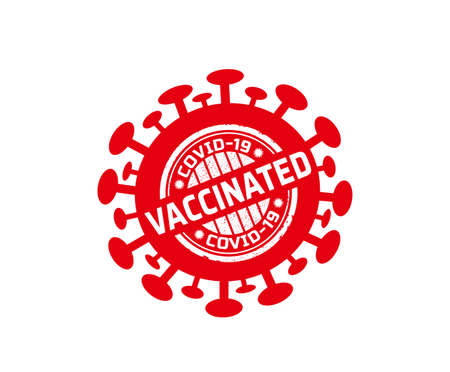 Vaccinated covid-19 red stamp, covid vaccination rubber stamp design.のイラスト素材