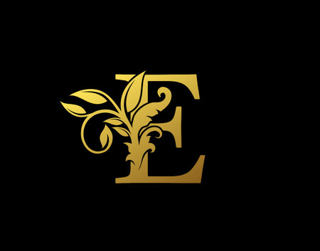 Luxury E Letter Design. Graceful Ornate Icon Vector Design. Vintage drawn emblem for book design, brand name, business card, Restaurant, Boutique, Hotel.のイラスト素材