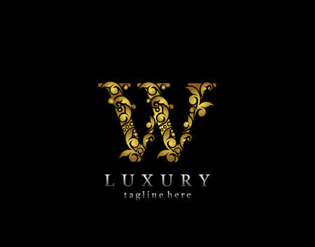 Elegant W Letter Gold logo icon, luxury flourishes ornament monogram design vector.のイラスト素材