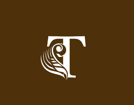 Royal Initial T Letter logo icon,Classic floral ornament monogram design vector.のイラスト素材