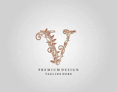 Caligraphic V Letter logo design, elegant floral ornate alphabet design vector.のイラスト素材